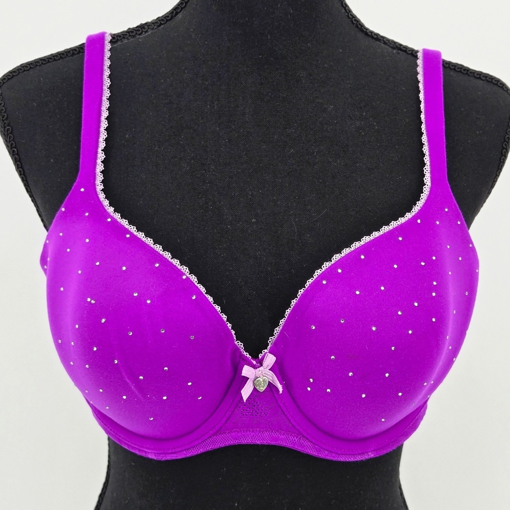 Victoria's Secret Silver Tag Rhinestone Lace Demi Bra Purple Vintage Y2K McBling